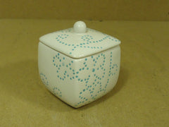 Standard Candy Container with Lid 4in x 4in x 5in White/Aqua Ceramic -- Used