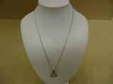 Designer Fashion Necklace 16in L Triangle Chain Dangle Female Adult Silver/Green -- Used