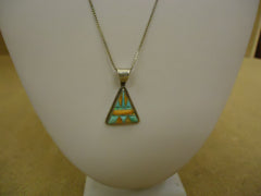 Designer Fashion Necklace 16in L Triangle Chain Dangle Female Adult Silver/Green -- Used