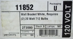 Light Concepts 273580 Fluorescent Wall Bracket White for 2 each 20W T12 Bulbs -- New