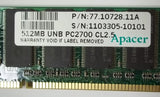 Apacer 77.10728.11G 512MB PC2700 DDR-333MHz non-ECC 184-Pin DIMM -- Used