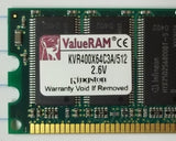 Kingston 512MB PC3200 DDR-400MHz Unbuffered non-ECC CL3 (3-3-3) 184-Pin DIMM * KVR400X64C3A/512 Plastic * -- Used