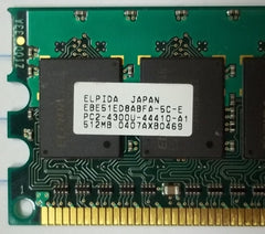 Elpida 512MB PC2-4200 DDR2-533MHz ECC Unbuffered CL4 240-Pin DIMM * EBE51ED8ABFA-5C-E Plactic * -- Used