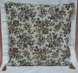 Custom Made Throw Pillow Beige Floral Brocade 16in x 16in  * Fabric  -- Used