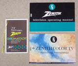 Zenith Manual Instructions and Tag for Chromacolor TV 202-3668 Vintage Paper  -- Used