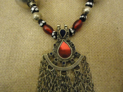 Hand Made Tribal Ethnic Necklace Bells Middle Eastern Vintage Sterling Silver -- Used