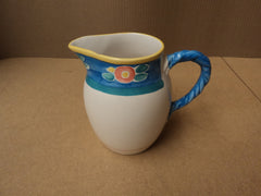 Handcrafted Drink Pitcher 8 1/4in H x 6 1/2in Diameter White/Blue/Pink Ceramic -- Used