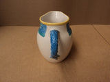 Handcrafted Drink Pitcher 8 1/4in H x 6 1/2in Diameter White/Blue/Pink Ceramic -- Used