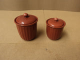 Linens and Things Food Containers (2 sizes) Fire Brick Red Lot Of 2 Ceramic -- Used