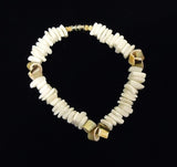 Designer Shell Bracelet Barrel Clasp 7-in White/Bronze -- New