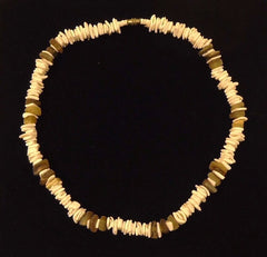 Designer Shell Necklace Barrel Clasp 18-in Ivory/Brown -- New