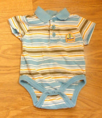 Please Mum One-piece Collared Boys 0-3m Newborn Cotton Sailboat Multicolor Stripes -- Used