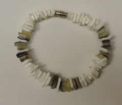 Designer Shell Bracelet Barrel Clasp 7-in White/Earthtones -- New