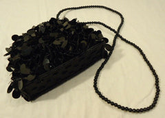 Designer Girls Black Sequin Purse With Beaded Strap -- New