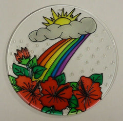 Painted Glass Sun Catcher Rainbow Flowers Sun Qty 6 Window Hang 2 Holes CL6R