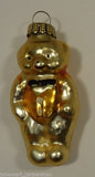 Teddy Bear with Vest and Bow Tie Ornament Germany Glass Gold -- Used