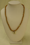Designer Shell Charm Wood Bead Necklace Barrel Clasp 18-in Earthtone -- New