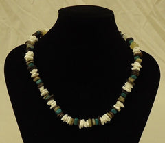 Designer Shell Necklace Barrel Clasp 17-in Ivory/Earthtones/Turquoise -- New