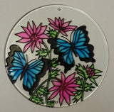 Painted Glass Sun Catcher Butterflys Flowers  Qty 6 Window Hang 2 Holes CL14