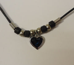 Designer Heart Charm Corded Necklace With Beads Lanyard Clasp 18-in -- New