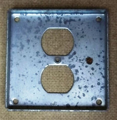 Standard Two Gang Single Duplex Outlet Receptacle Cover 4in Square Galvanized Steel -- New