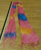 Designer Scarf Women One Size Pink Blue Orange With Fringe 60in Long -- Used