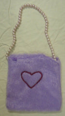 Designer Girls Purple Fuzzy Purse With Heart Decal And Pearl Strap -- New