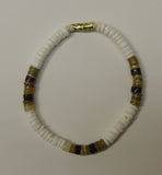 Designer Shell Bracelet Barrel Clasp 8-in White/Earthtones -- New