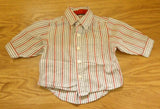 The Childrens Place Button Down Shirt Boys 0-3M Newborn Cotton Gray/Red Stripes -- Used