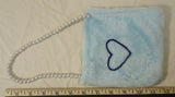 Designer Girls Blue Fuzzy Purse With Pearl Strap And Heart Decal -- New