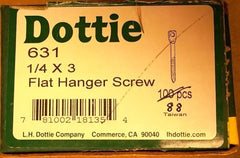 LH Dottie 631 1/4in x 3in Flat Hangar Screws Box of 88 Steel -- New