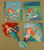 Little Golden Book Disney Little Mermaid Three Books One Doll Lot of 4 -- Used