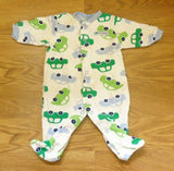 Carter's Footed Pajamas Onesie Boy 3M Cotton White/Green Cars -- Used