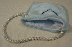 Designer Girls Blue Fuzzy Purse With Pearl Strap And Heart Decal -- New