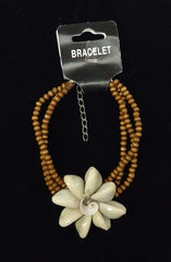 Designer Shell Wood Bracelet Lobster Claw Clasp Adjuster Chain 8-10-in  Brown/Ivory-- New