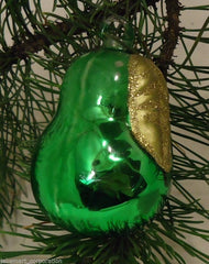 Holiday Pear Ornament Blown Glass Green/Gold -- Used