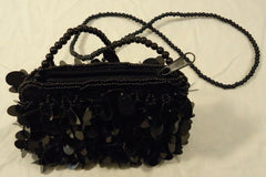 Designer Girls Black Sequin Purse With Beaded Strap -- New