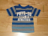 Childrens Place Boys Short Sleeve T-Shirt 9-12m Blue/Gray Striped Phys-Ed Dept. of Athletics -- Used