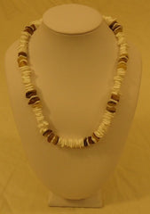 Designer Shell Necklace Barrel Clasp 18-in Ivory/Brown -- New