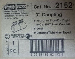 Raco 2152 Conduit Coupling 3in Set Screw Type Rigid IMC EMT Steel -- New