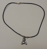 Designer Teddy Bear Charm Necklace Lobster Claw Clasp 18-in Waxed Cotton Cord Black/Silver -- New