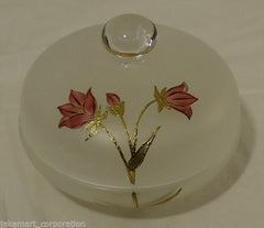 Handpainted Rose Candy Dish Frosted Crystal