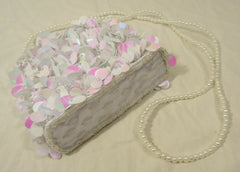 Designer Girls White Sequin Purse With Beaded Strap -- New