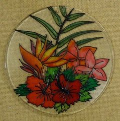 Painted Glass Sun Catcher Tropical Flowers Qty 6 Window Hang 2 Holes CL30