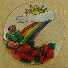 Painted Glass Sun Catcher Rainbow Flowers Sun Qty 6 Window Hang 2 Holes CL6R