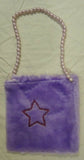 Designer Girls Purple Fuzzy Purse With Pearl Strap And Star Decal -- New