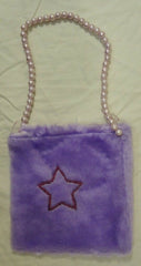 Designer Girls Purple Fuzzy Purse With Pearl Strap And Star Decal -- New