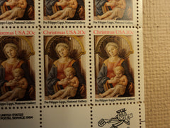 USPS Scott 2107 20c 1984 Christmas Fra Filipo Lippi Lot Of 3 Plate Block Mint NH -- New