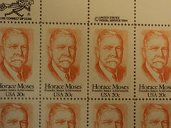 USPS Scott 2095 20c 1984 Horace Moses Lot of 2 Mint NH Plate Block 39 Stamps -- New