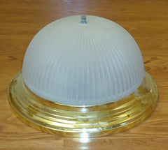 Dome Light Fixture 13 1/4in Frosted Glass Gold Color Metal -- Used